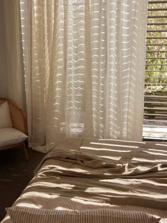 Gabrielle Paris Rideau en voile de lin Rayures Milk