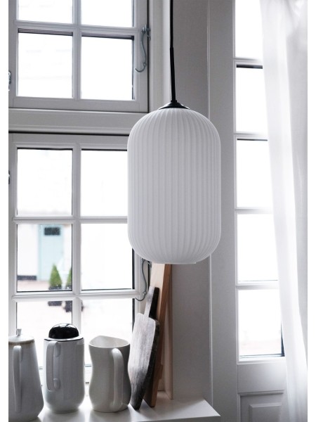 Dyberg-Glass and metal suspension lamp, RIFLET