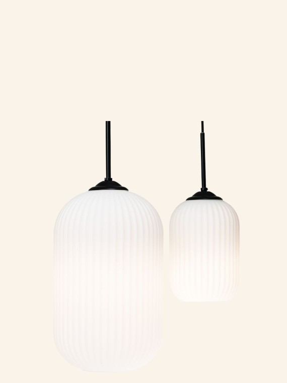 Dyberg-Glass and metal suspension lamp, RIFLET