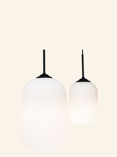 Dyberg-Glass and metal suspension lamp, RIFLET