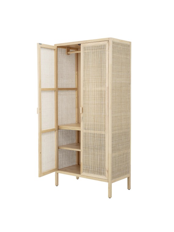 Wardrobe in pine and natural rattan, Mariana - Bloomingville