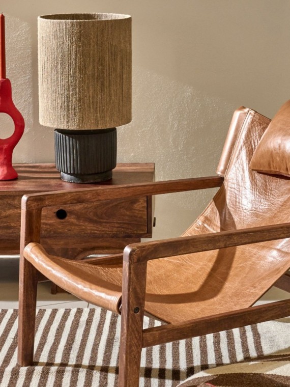 pomax fauteuil siesta bois de manguier cuir