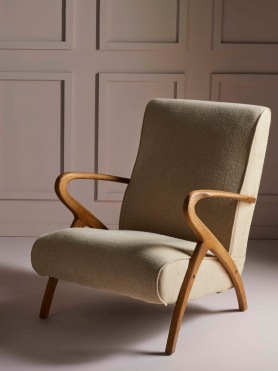 Fauteuil en lin et en chêne, Jean | MBS Design