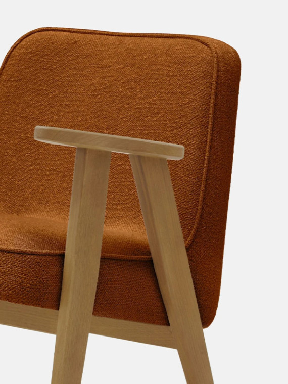 366 Concept Armchair in solid oak and Mustard Boucle Fabric
