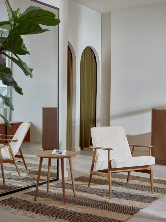 Stefan solid oak armchair with cream cord fabric