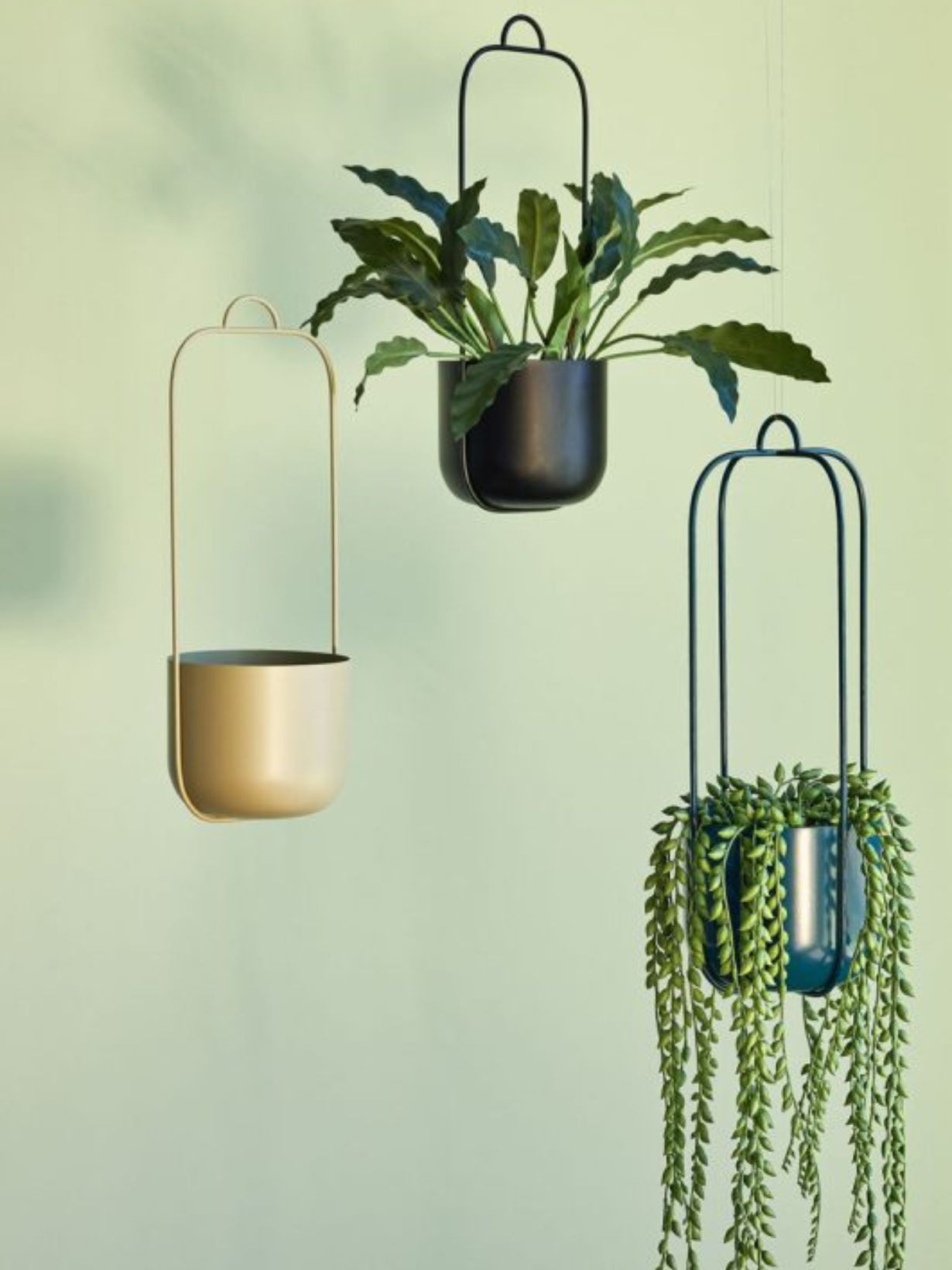 Hubsch lot de 2 cache-pots suspendus en métal bleu petrole Lotus