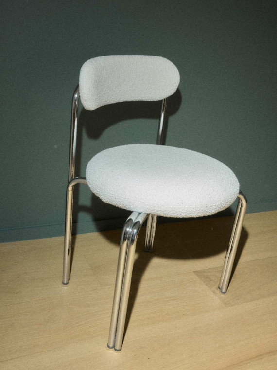 Gabrielle Paris Violette dining chair in chrome-plated steel and bouclé fabric