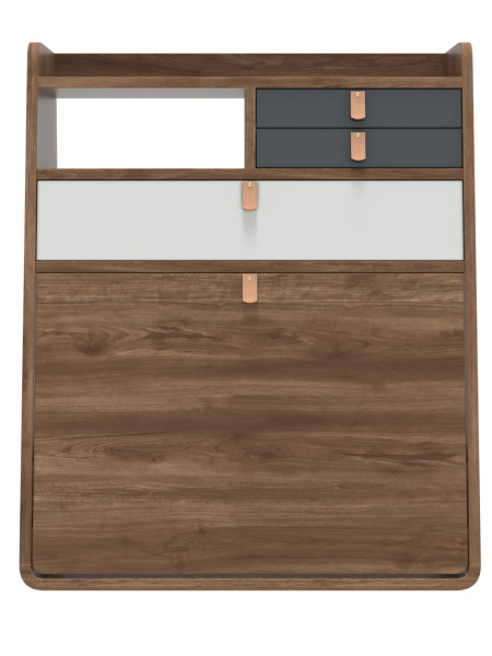 Hartô Secrétaire mural Gaston 60 cm en noyer avec tiroir gris ardoise gris clair