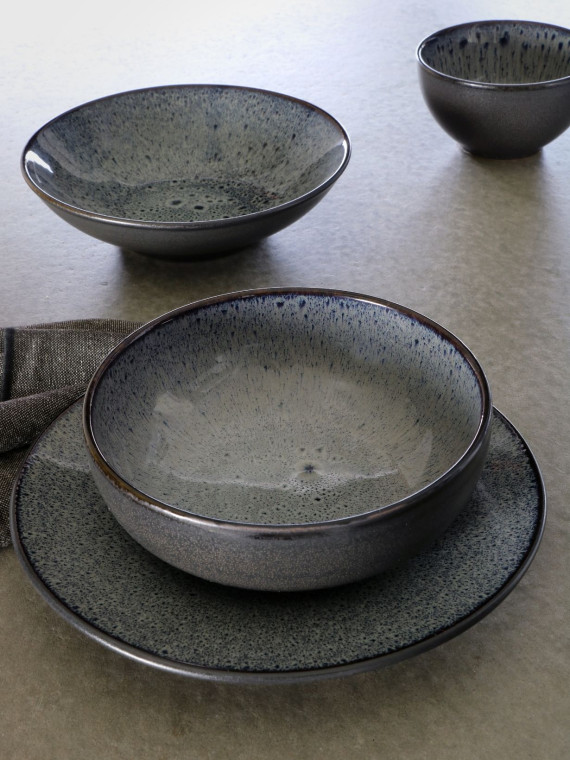 Pomax Lot de 6 bol en grès Mirha gris foncé Ø16 cm