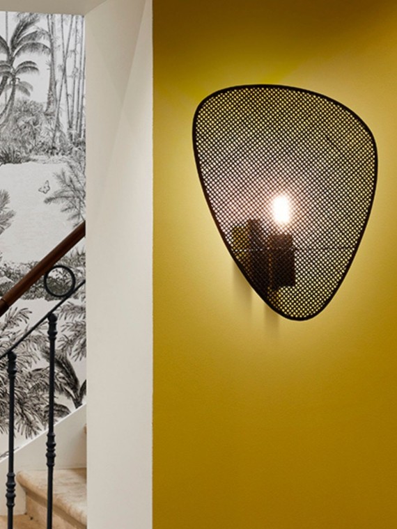 Market Set - Rattan wall light, Single Screen Black | MBS DESIGN