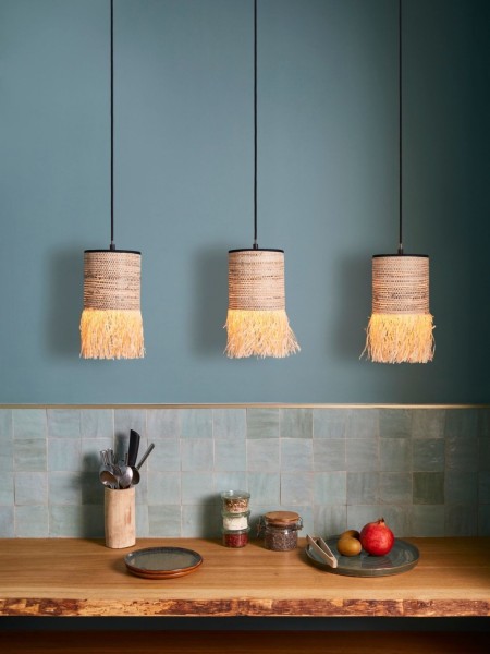Hanging lamp in raffia and bana, Formentera 3L Market Set
