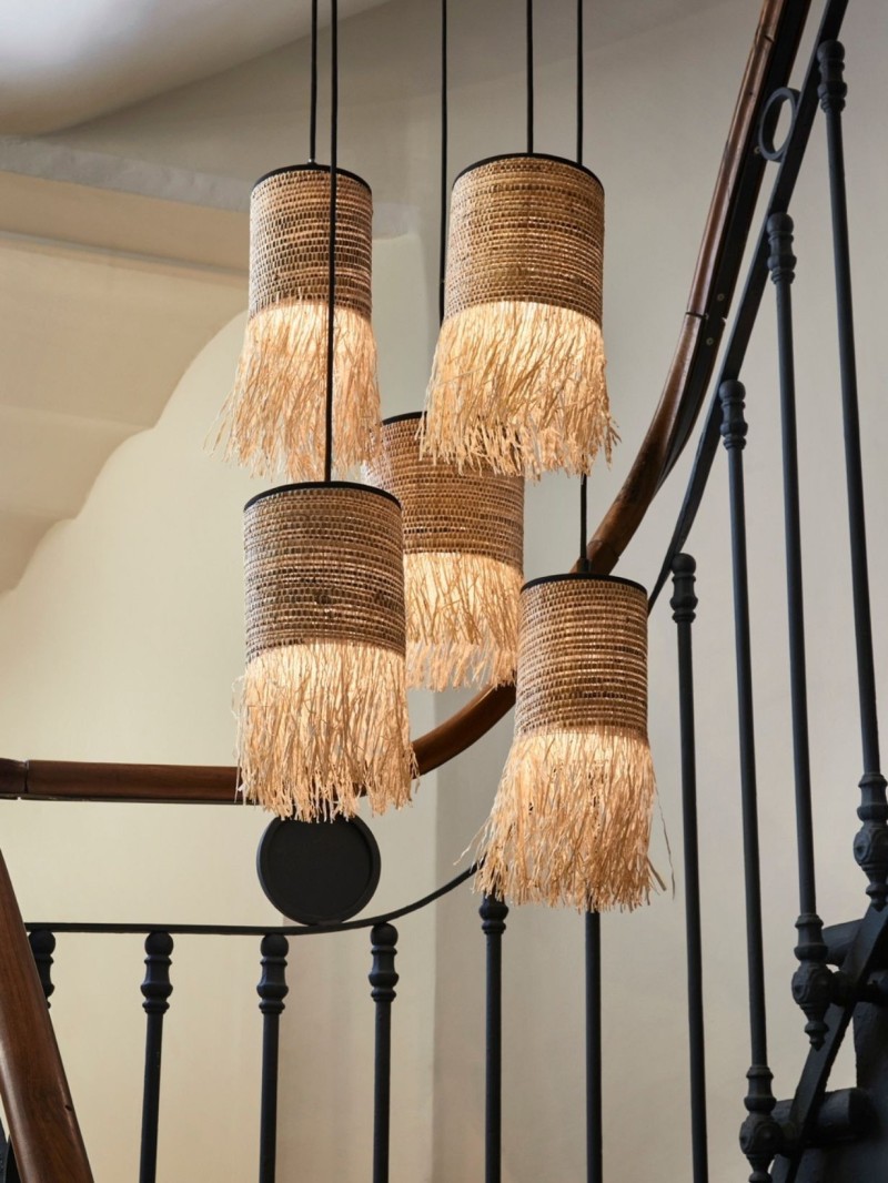 Suspension en raphia et bana, Formentera grappe 5L Market Set