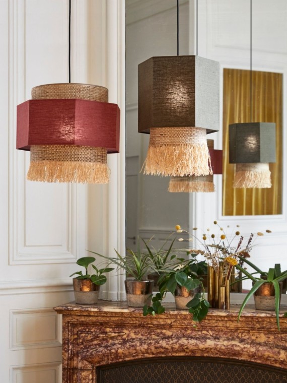 Market Set Hanging lamp in washed linen, kaki masala curry Marrakech M