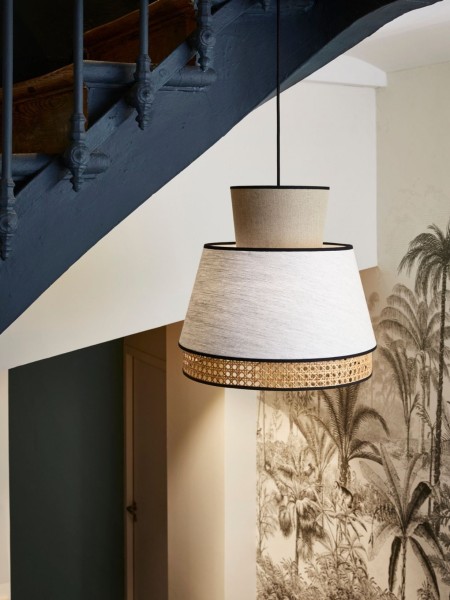 Market Set, Hanging lamp in washed linen and rattan wickerwork,  Singapore Nude M