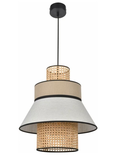 Hanging lamp in washed linen and wickerwork, nude, Singapore M Market set