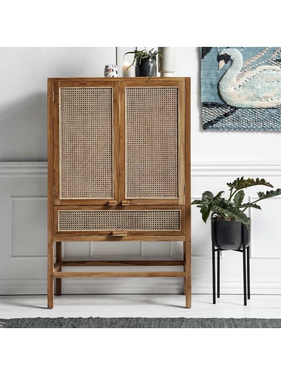 Armoire en teck et rotin naturel, Merge Nordal