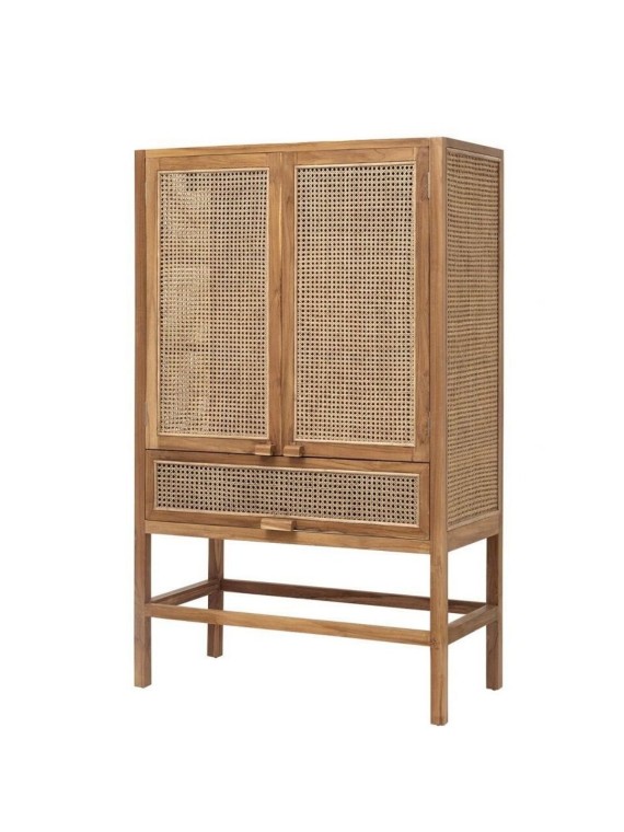 Armoire en teck et rotin naturel, Merge Nordal