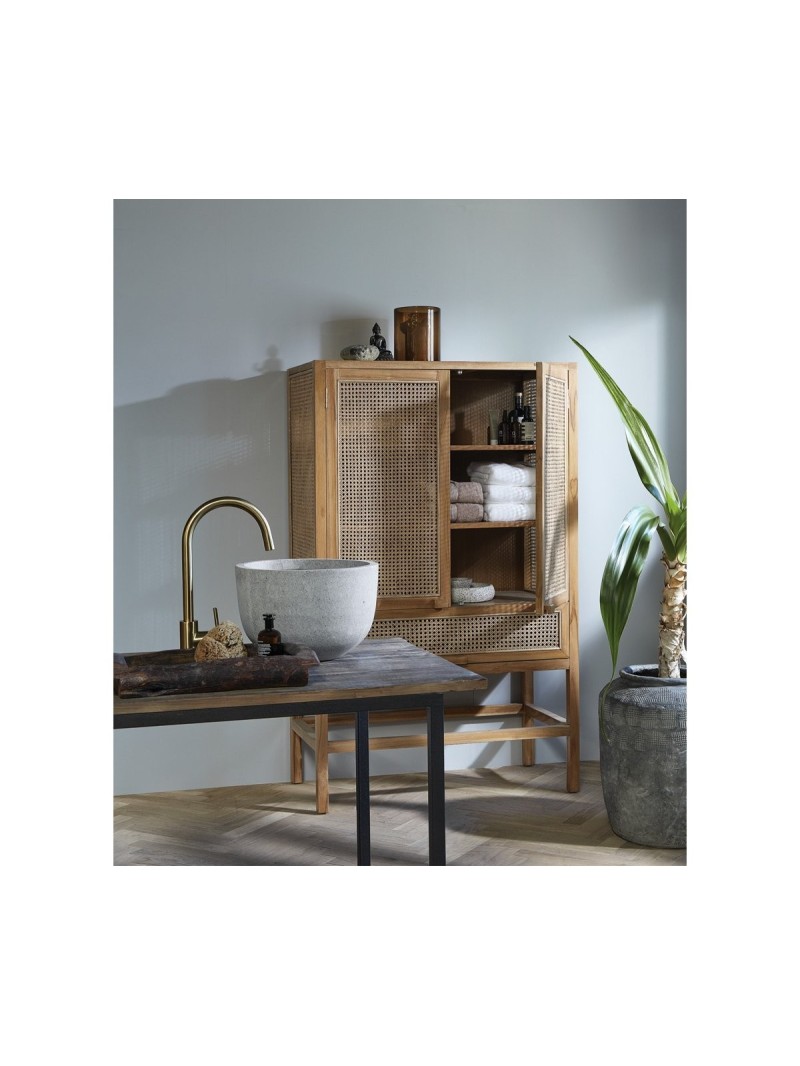 Cabinet in teak natural rattan wickerwork, Merge Nordal