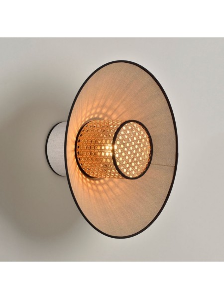 Wall light in washed linen and nude wickerwork, Singapore Market set