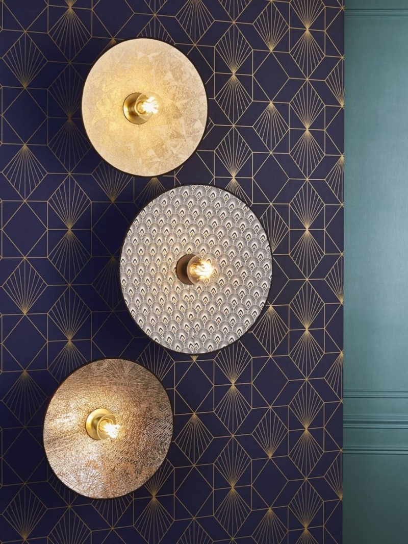 Market Set Art Deco fabric wall lamp, Black peacock Gatsby