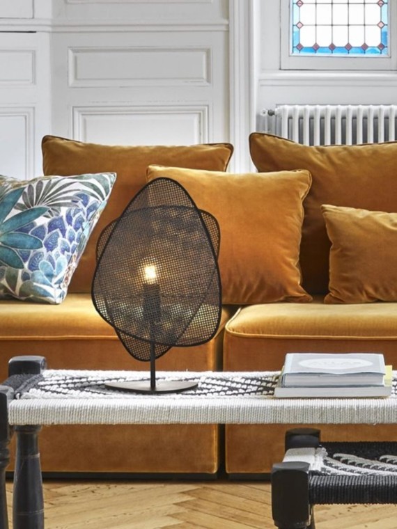 Market Set Table lamp in rattan rattan wickerwork, Black Screen