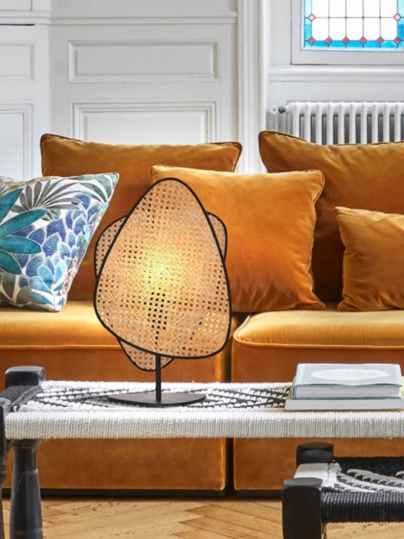 Market Set Table lamp in rattan rattan wickerwork, Black Screen