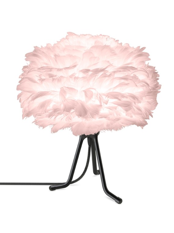 UMAGE - Lampe trépied noir et plume d'oie rose, Eos mini