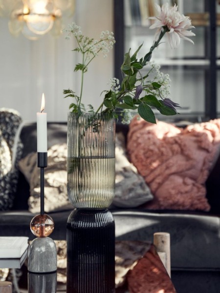 Nordal - Vase bougeoir en verre noir/gris, Riva Tall