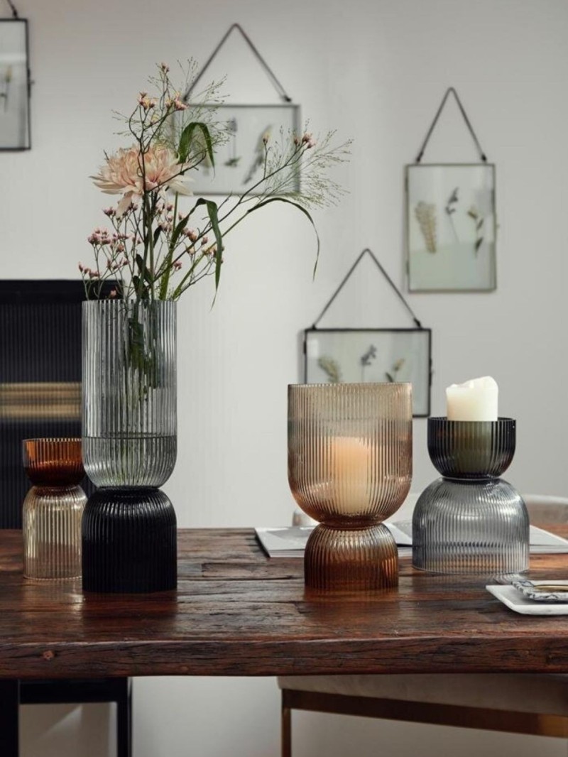 Nordal - Black/grey glass candlestick vase, Riva Tall