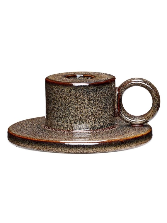 Hubsch - Brown ceramic candle holder, Oskar