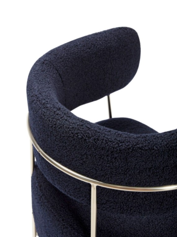 Armchair in metal and blue bouclette fabric, Solveig