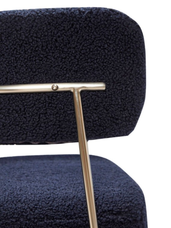 Armchair in metal and blue bouclette fabric, Solveig