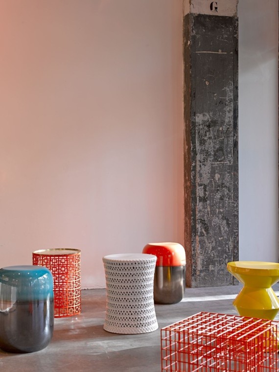 Graduated blue ceramic stool Aniek  Pols Potten