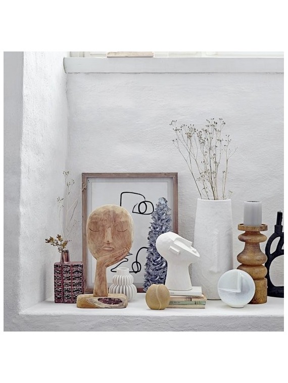 Statuette blanche en ciment, Moaï Bloomingville