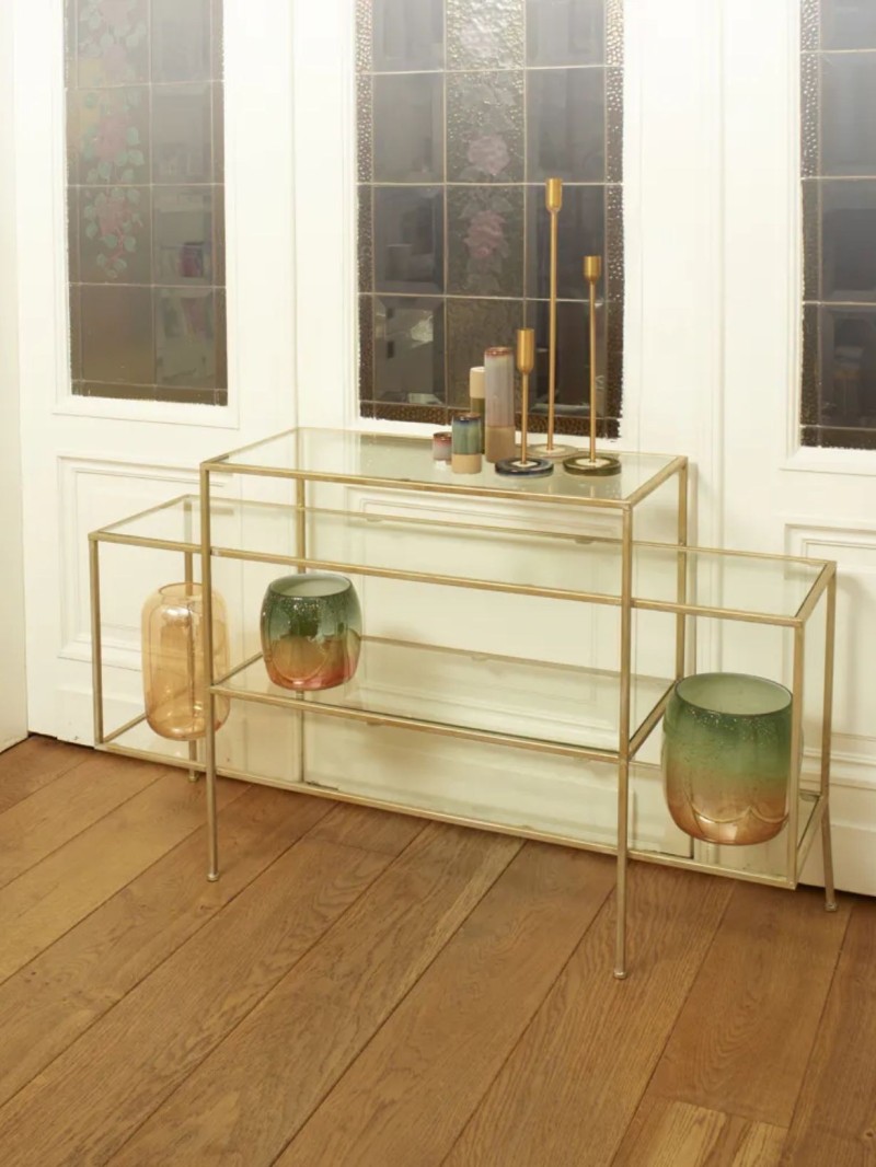 Pomax Arte deco console in glass and gold metal Lilou