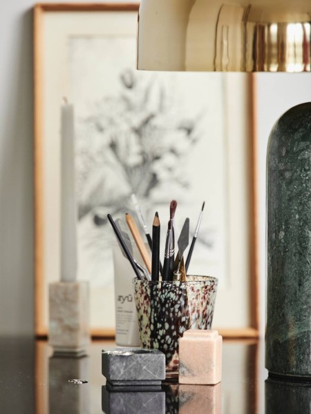 Atlas Green marble table lamp with brass shade Nordal