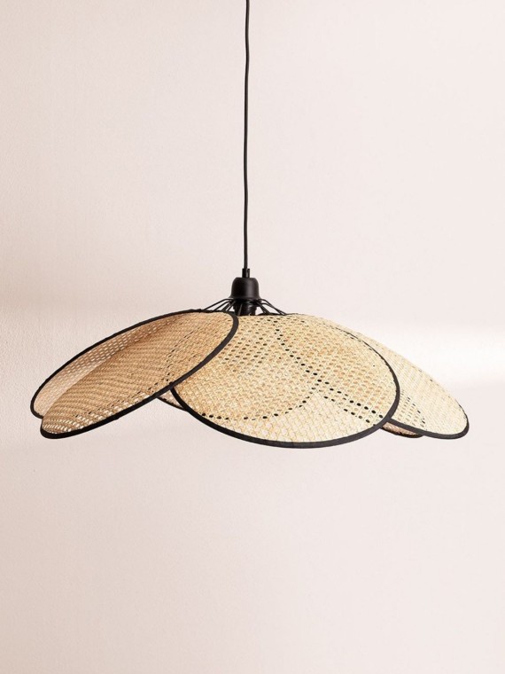 Hanging lamp in natural wickerwork with black braid Evasion