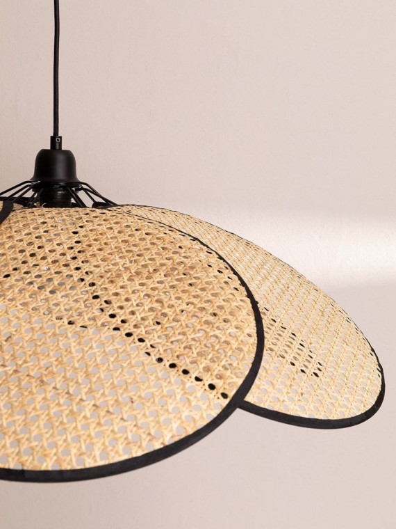 Hanging lamp in natural wickerwork with black braid Evasion