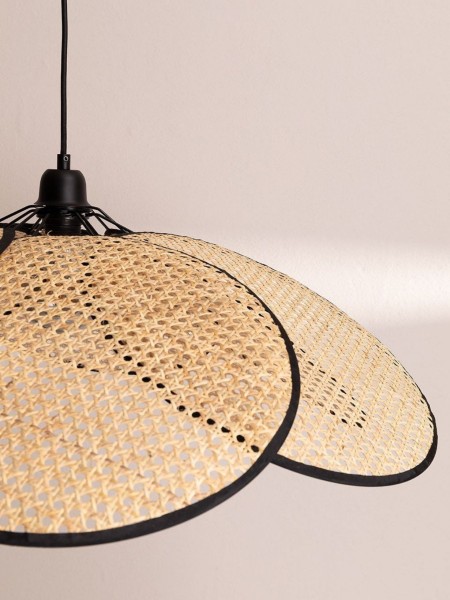 Hanging lamp in natural wickerwork with black braid Evasion