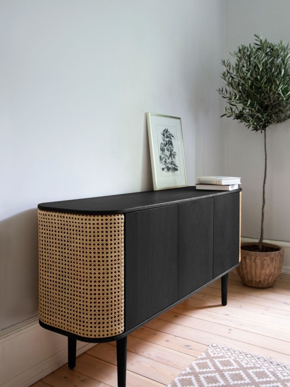 Umage Oak and rattan cabinet Black Treasures 3 doors