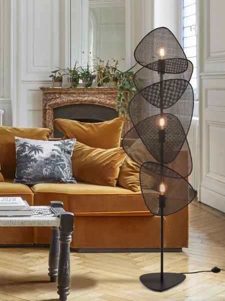 Market set black Screen Rattan floor lamp