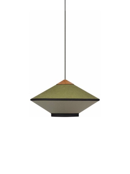 Velvet and bamboo pendant lamp Cymbal small evergreen green