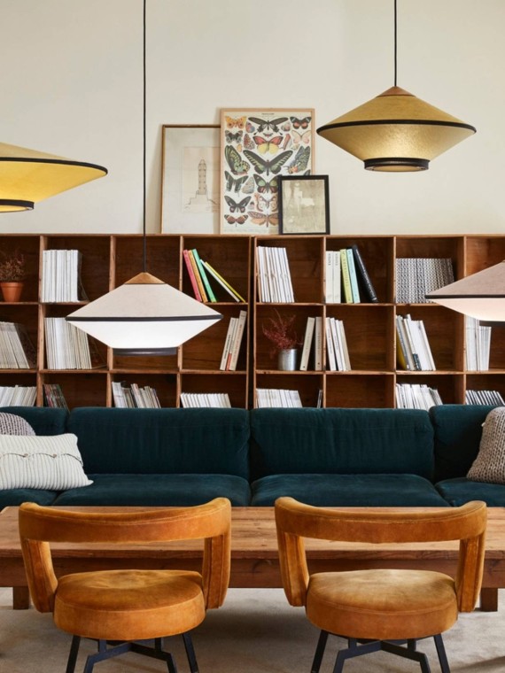 Velvet and bamboo pendant lamp Cymbal S