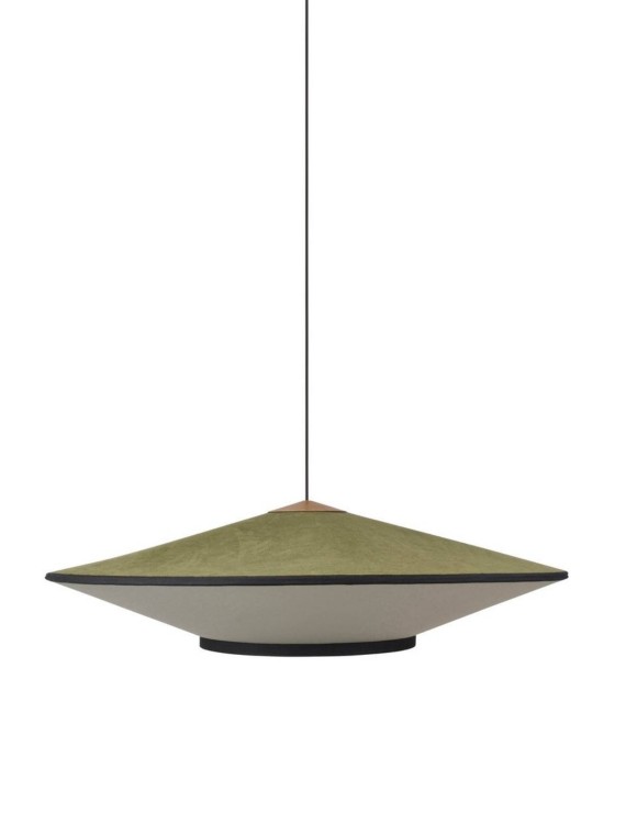 Velvet and bamboo pendant lamp Cymbal L evergreen green