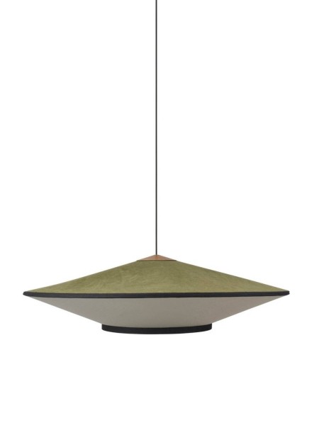 Velvet and bamboo pendant lamp Cymbal L evergreen green