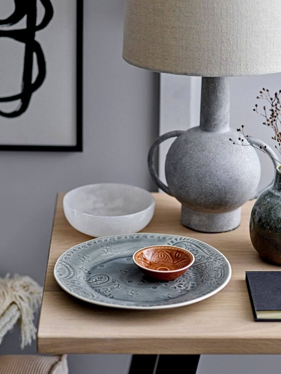 Bloomingville mean Grey terracotta lamp with beige linen shade