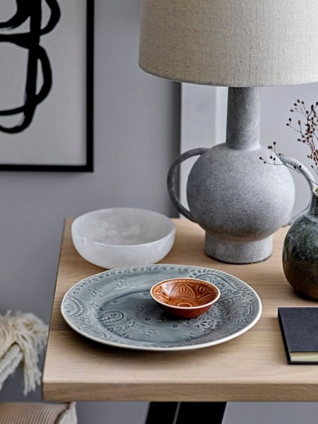 Bloomingville mean Grey terracotta lamp with beige linen shade