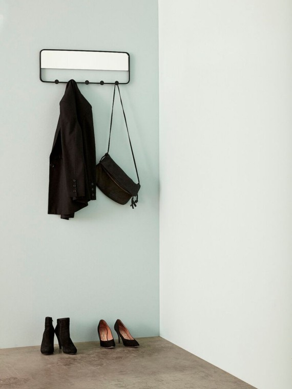 Hubsch 5 hook black metal coat rack with mirror Lund