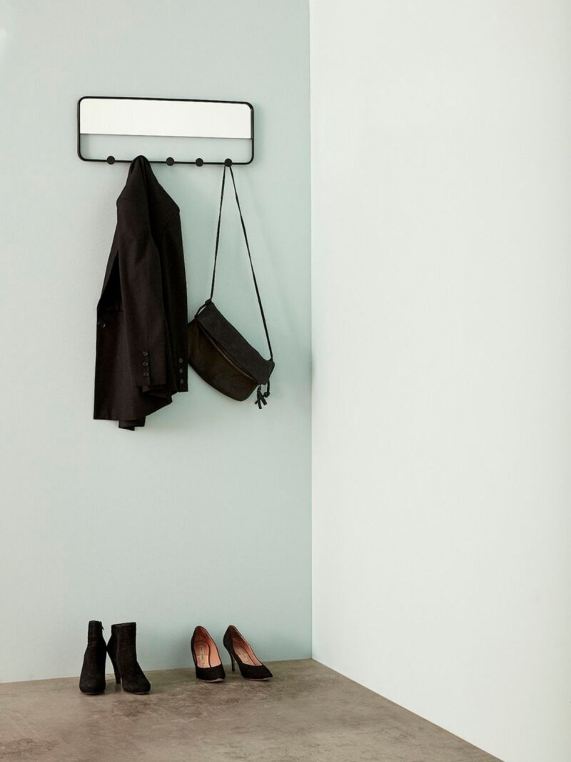 Hubsch 5 hook black metal coat rack with mirror Lund