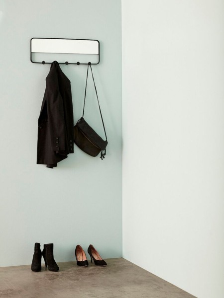 Hubsch 5 hook black metal coat rack with mirror Lund